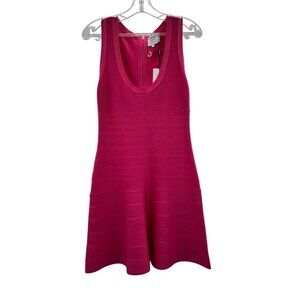 Herve Leger Paris Women's Scoop Neck A-Line Banded Dress Pink Size Large New